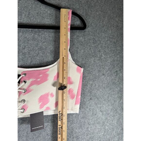 Vanessa Mooney Top‎ Women Large Pink Animal Print Tie Front Cropped Vacation NWt - Picture 7 of 9